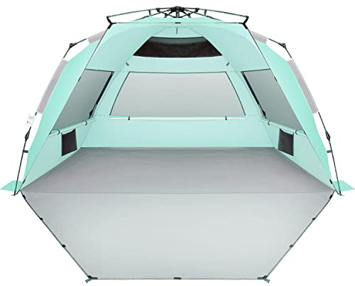 Oileus XX-Large Pop Up Beach Tent Sun Shelter for 5-6 Person Portable Sun Shade Instant Tent for Beach with Carrying Bag, Stakes, 6 Sand Pockets, Anti UV for Fishing Hiking Camping Light Green