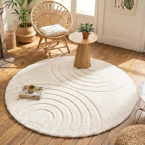 FRAAI | Home & Living Hochflor Teppich Rund - Carvy Arches Creme - Ø 200 cm - Boho, Modern, Skandinavisch - Wohnzimmer, Esszimmer, Kinderzimmer, Schlafzimmer - Fellteppich