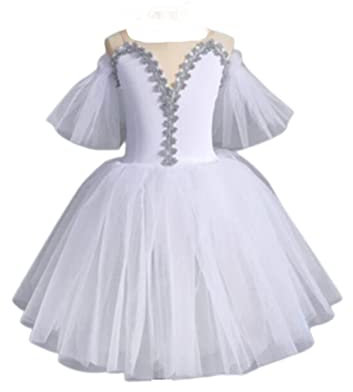 OTMYIGO Ballett Tutu Rock Frauen Kleid Lange Für Mädchen Performance Kleidung Schwan Bauchtanz Röcke Ballerina Tanz Schwanensee Wettbewerb Kostüm,Weiß,S