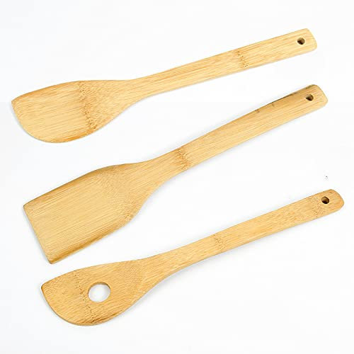 CHAMEEN Cucharas de madera de olivo, cucharas de cocina, cucharas de arroz, espátula, tenedor, cubiertos para ensalada, tenedor de ensalada, cucharas de cocina, 3 piezas