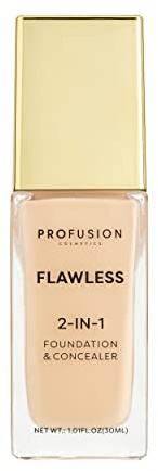 Profusion Cosmetics 2-In-1 Foundation and Concealer for Light Skin Tone, Flawless Full Coverage and Matte Finish with Convenient Solution for Achieving Polished Look - Fair Ivory