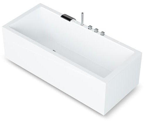 AQUADE Acryl Badewanne 170x75 Modell: Ulm - Weiß Badewanne Komplettset 170x75 - Badewannen mit Wannenfüßen + Schürze + Wannenrandarmatur