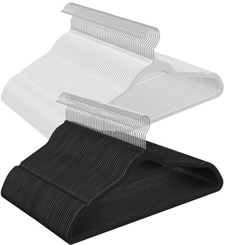 Songmics klädhängare sammet, set om 100 stycken, hängare, jackhängare, 41,5 cm breda, klädhängare, tunn, lätt lastbar, 360° vridbar krok, för rockar, skjortor och kostymer, svart/vit CRF026B100