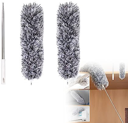 Retractable Washable Curved Microfiber Duster,Plumeau rétractable pour Poulets,Plumeau Poussiere Telescopique,Plumeaux Microfibre Lavable,Chiffon Lavable pour Le Nettoyage Domestique (B)
