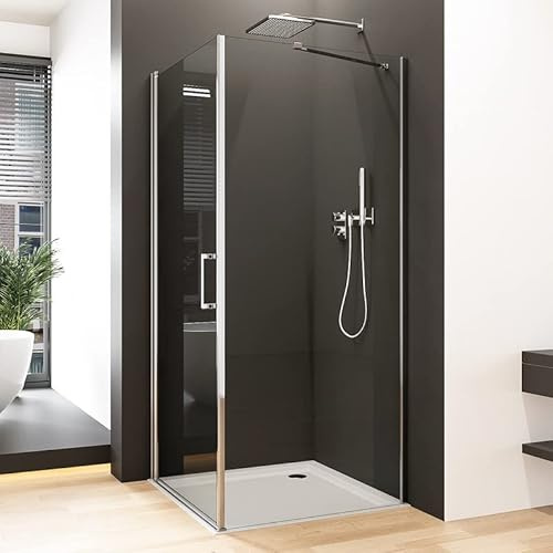 Eckeinstieg Duschkabine 90 x 90 cm Schwingtür mit Seitenwand Duschabtrennung, 90x90cm Pendeltür Dusche mit festem Seitenteil 6mm ESG Sicherheitsglas Glas mit NANO Beschichtung, Duschtür Höhe: 195cm