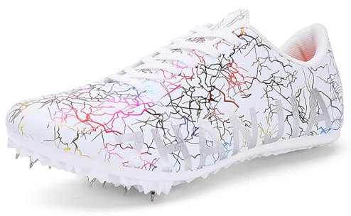 NGARY Spikes Leichtathletikschuhe Herren 8 Nägel Leichtathletik rutschfeste Jugendsportschuhe Atmungsaktiv Sprint Schuhe,Weiß,34 EU
