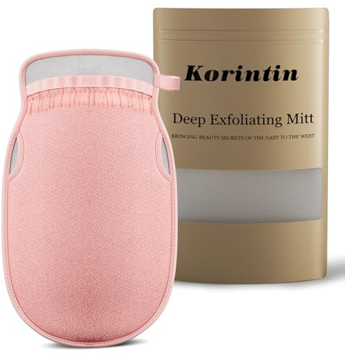 Korintin Exfoliating Glove, Exfoliating Mitt for Dead Skin, Deep Body Shower Gloves, Exfoliating Gloves Skin Cleanser, Great for Spray Tan Removal or Keratosis Pilaris (Pink)