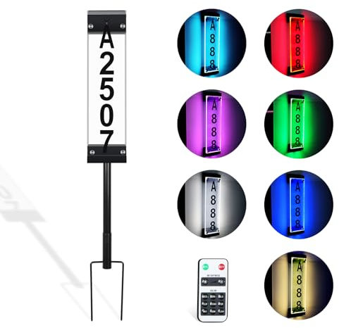 Andchi Panneau de porte d'entrée solaire lumineux avec numéro de maison en acier inoxydable avec piquet de terre et contrôle de position, étanche IP65 (noir)