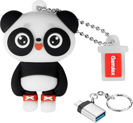 GARRULAX Memoria USB 3.0 de silicona impermeable de alta velocidad USB 3.0 para almacenamiento de datos, pendrive, con adaptador OTG tipo C (Panda, 128 GB)