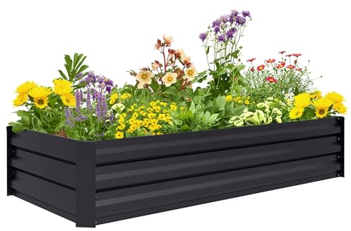 Outsunny Jardinière rectangulaire Potager de Jardin bac à Fleurs en Acier avec Bordure de sécurité et Fond Ouvert dim. 150L x 70l x 30H cm Noir