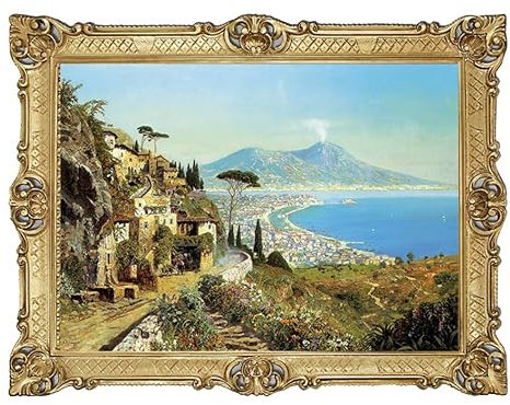 Lnxp Wunderschönes Gemälde 70x90 cm Alois Arnegger ´Die Bucht von Neapel ´Bild Bilder Barock Rahmen Antik Repro Renaissance als Gemälde & hochwertige Kunstreproduktion 58B
