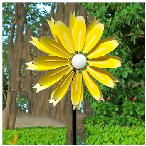 Magische WindmüHle 149cm Gartenstecker Windrad Edelstahl Kugellager Windspiele FüR DraußEn Stehend Wetterfestes Gartendeko,Yellow