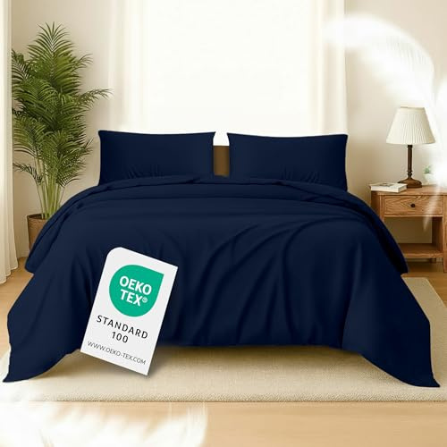 Softex Royal Bettwäsche 135x200 cm 2-teiliges Set – Hochwertige Baumwolle, Bettbezug 135 x 200 + 1 Kissenbezug 80x80 cm, Öko-TEX, YKK Reißverschluss, hautfreundlich & 60° waschbar, Dunkelblau