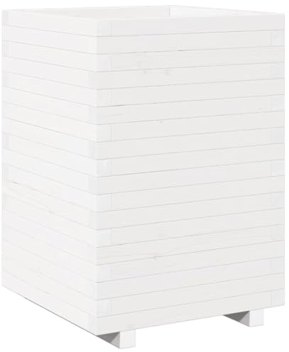 vidaXL Jardinière Blanc 50x50x72,5 cm Bois de pin Massif, jardinière d'extérieur, bac à Fleurs, bac à tomates, jardinière de terrasse