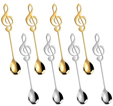 Lot de 8 cuillères à café en acier inoxydable - Cuillères à dessert - Cuillères à soupe créatives - Cuillères à glace - Cuillères à glace - Cuillères à notes de musique
