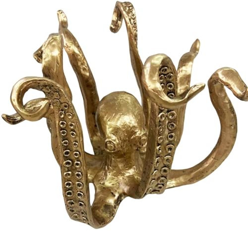 Makamsui Octopus Mug Holder, Vintage Octopus Coffee Mug Holder for Counter, Retro Resin Table Topper Statue Cup Organizer Hanger Stand Rack, Kitchen Dining Bar Statue Accessory Golden