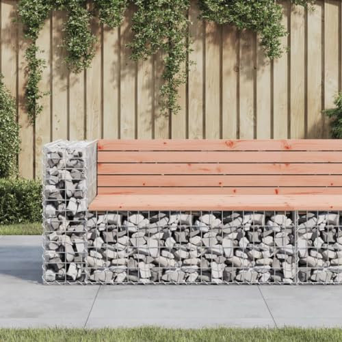 Keyroto Panchina da giardino in gabbioni, in pietra, per gabbioni, in legno massiccio, resistente alle intemperie, 122 x 71 x 65,5 cm