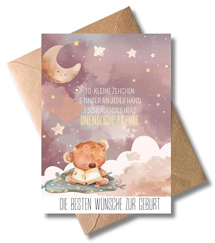 Liebevolle Glückwunschkarte zur Geburt mit Umschlag - Niedliche Karte mit Spruch Bezaubernde Geschenkarte Herzliche Glückwünsche Babybarty Mutter Vater (DIN A6)