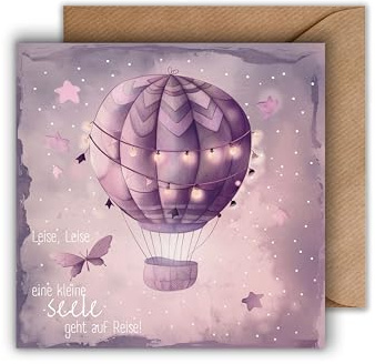 WBdesignz Sternenkind Karte mit Umschlag - einfühlsame Trauerkarte leise leise, eine kleine Seele geht auf Reise Aufrichtige Beileidskarte Kindstod Verlust Kind Fehlgeburt Trauerfeier (125 x 125 mm)