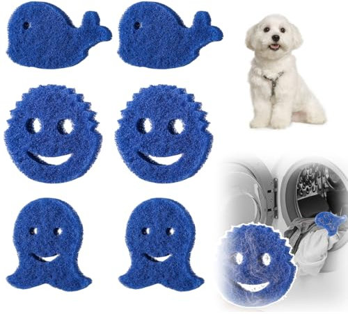 Atrapa Pelos Lavadora, 6Pcs Bolas Atrapa Pelos para Lavadora,Recoge Pelo Reutilizable Lavadora Bola de Lavado para Eliminar el Pelo de Las Mascotas en La Lavadora para Perros Gatos Pelo