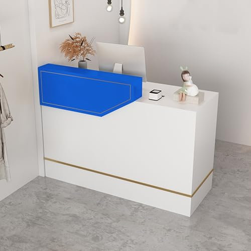 Rezeptionstheke, Empfangstheke, Rezeption Tisch Kassentisch, Empfangstresen, Tresen Bar Theke, Büromöbel, mit Abschließbaren Schubladen und Tastaturschublade, für Bartheke, Nagelstudio(White blue,120x