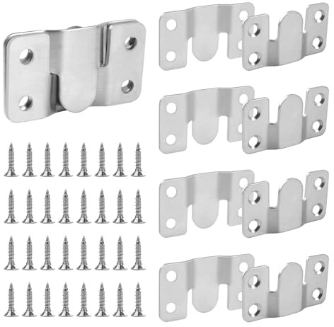4 Pairs Stainless Steel Flush Mount Bracket, Interlocking Heavy Duty Photo Frame Hook, Interlocking Furniture Connector for Hanging Headboards Large Picture Display Wall Mount Hardware