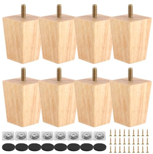 VIDETOL 8 Stück 6 cm Möbelfüße Holz Möbelbeine Massivholz Beine Aus Eiche Möbelbeine Holz Tischbeine mit Montageplatten, Schrauben und Filzgleiter Holzfüße für Möbel, Bett, Sofa