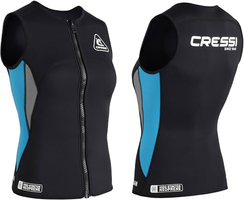 Cressi Guardian Lady Neoprene Zipper Vest Black/Aquamarine 2mm L/4 - Gilet Donna in Neoprene Bifoderato 2mm, per Nuoto, Snorkeling, SUP, Surf, Kayak e Altri Sport Acquatici, Nero/Acquamarina, L/4