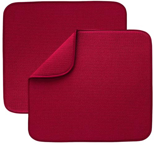 Mikrofaser-Abtropfmatte für Küche, Abtropfmatte, saugfähige Abtropfmatte, Abwasch für Glas, Teller und Tasse, 40 cm x 46 cm, 2 Stück (Rot)