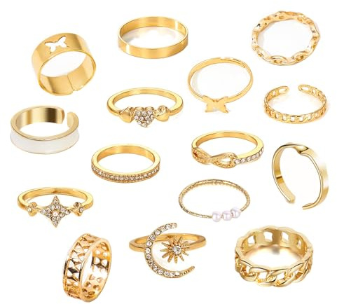 ZENGSING Vintage Gold Knuckle Ringe Set 15 Stück Golden Stapelbare Ringe Boho Chunky Fingerrings Knuckle für Mädchen Vintage Ring Damen Set (Gold Satz-B)