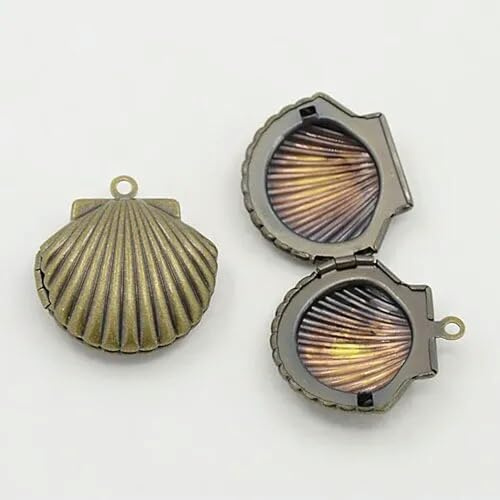 Medaillon-Anhänger mit Muscheln, Antik-Bronze, Gebetsmedaillon, Wunschbox-Charme, nautisch-Standard