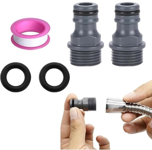 2 Pcs Garden Hose Tap Connectors, 1/2 Male Connector, ABS 1/2 BSP Hose Connector, Threaded Tap Adapter Quick Connector, Equipped with Replacing Seals Washers and Leakproof Tape