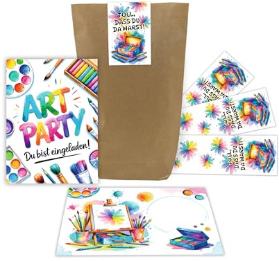 12 Einladungskarten zum Kindergeburtstag Jungen Mädchen Art Kreativ-Party Malparty Kunst Basteln DIY Einladungen Geburtstag Geburtstagseinladungen Kids inkl. 12 Umschläge, 12 Tüten, 12 Aufkleber