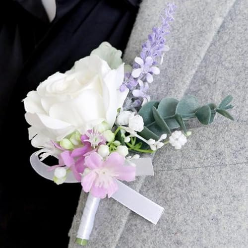 Ansteckblume für Hochzeit, Ansteckblume mit Clip für Trauzeugen, Bräutigam, Trauzeugen, weiße Ansteckblume für Hochzeit, Party, Abschlussball, Dekoration (2, Stil 3)