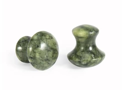 2 x Jade Gua Sha Massagestein, 100% Natürlicher Jadeit, Konturstein für Gesicht und Hals. Anti-Aging-Schönheitstherapie zur Hautverjüngung, Pilzförmige Jadestein-Knöpfe für Ganzkörper-Relax