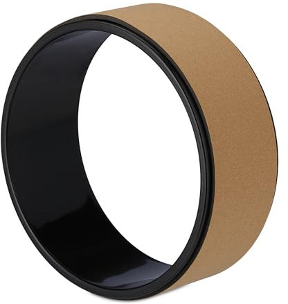 Relaxdays Yogarad, Ø 32 cm, Kunststoff, Kork, rutschfest, für Rückenübungen, Dehnbarkeit, Yogazubehör, schwarz/Natur