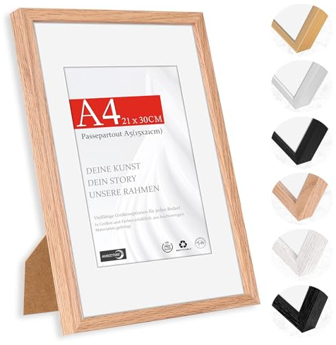 HIMEETIME® 1x Bilderrahmen für DIN A4 21 x 30 cm Natur Holz Eiche Dünner Rahmen,Picture Frame 21 x 29,7cm Diplom- und Dokumentenrahmen mit Folienabdeckung - Wandmontage oder Tischaufsteller