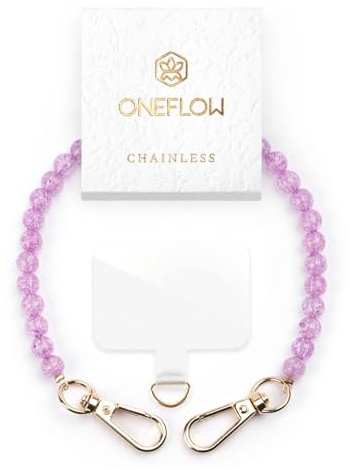 ONEFLOW Perlen Handyanhänger fürs Handgelenk, Universal Handykette kurz Handschlaufe, Handyband Abnehmbar für Handy Hüllen, Anhänger Kette mit Karabiner, Chainless Paradise Pearls