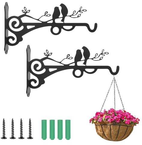 Chenove 2 Stück Blumenampel Halterung, Robuste Wandhaken Blumenampel aus Metall, 20.5 cm Pflanzenhaken Schwarz für Hängende Blumentöpfe, Vogelhäuschen, Laternen Windspiele, Ideal für Garten Balkon