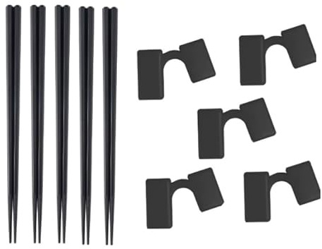 5 paia di bacchette nere in fibra di vetro con 5 pezzi di aiuto per la formazione, riutilizzabili, antiscivolo, per adulti, bambini, aiuto per l'apprendimento