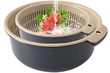 Set di 3 ciotole scolapasta con fori di drenaggio rapido per un facile lavaggio, base antiscivolo, impugnatura stabile, contenitore da cucina per tagliatelle, insalata, cottura, 24 x 8 cm