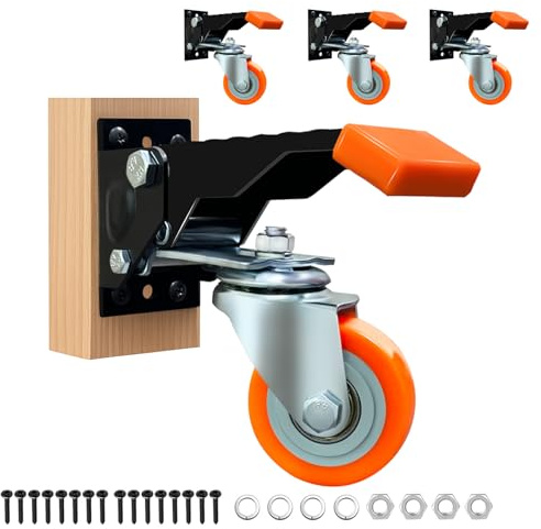 IQWTU 65mm Workbench Castors, Set of 4 Heavy-Duty Retractable Casters Furniture Castor for Workbenches up to 400 Kg, Transport Wheels with Lifting and Lowering Function for Machines, Tables