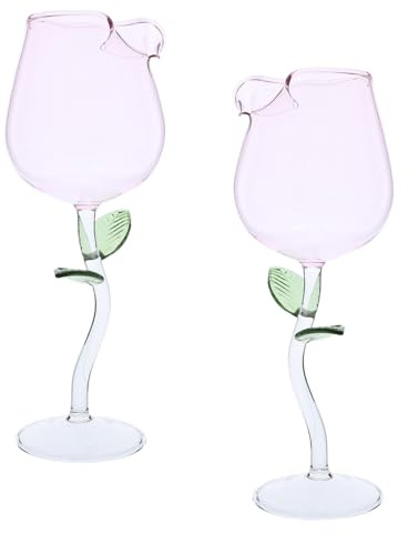 VALICLUD 2 Pièces Verres à Cocktail Verre Rose Forme de Fleur Gobelets à Tige Haute pour Vin Jus et Fête Lot de Design Romantique pour Anniversaires et Pendaisons de Crémaillère