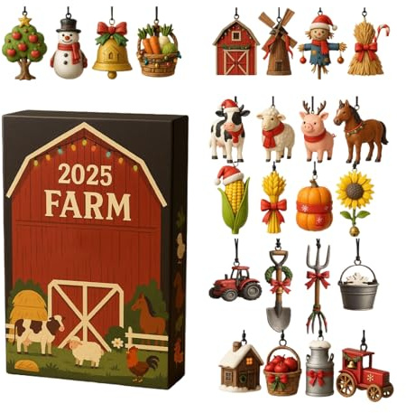 Adviento de Navidad 2025 | Decoración acrílica 2D temática de granja 24 días, calendario de cuenta regresiva de Adviento – para centro de mesa de temporada, decoración del hogar, puerta delantera