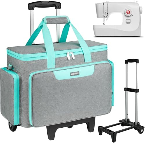 LEFOR·Z Nähmaschinentasche mit abnehmbarem Trolley mit Rollen,Nähmaschine Tragetasche,Transport und Aufbewahrungstasche ist kompatibel mit Singer,Brother,Janome und Zubehör,Grau Grün