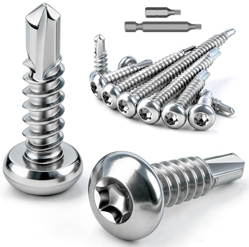 mawmuaw 120 Stk Bohrschrauben Edelstahl Linsenkopf M4,2x16mm Blechschrauben | Edelstah 410, Selbstschneidende Schrauben, DIN 7504, Schrauben Torx, Rundkopf Selbstbohrschrauben, für Möbel, Holz, Blech