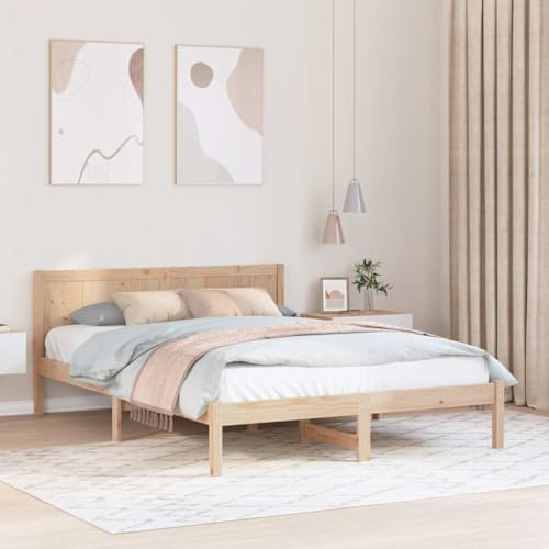 Ziaphsol Bettgestell Braun 140x200cm Massivholz Kiefer, Modernes Design, Robustes Holzbett mit Kopfteil, langlebiges Plattformbett für Schlafzimmer, einfache Montage