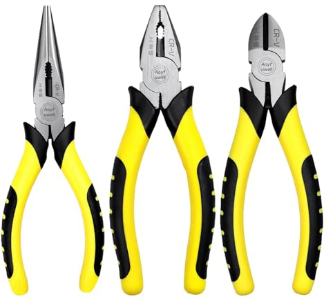 Aoyfuwell 3 Pcs Pliers Set, Pliers Tools, Soft-Grip Hand Tool Set | 6 Long Nose, 6 Diagonal Cutting, 6 Combination Wire Cutters, Multi-Functional Tool for Home DIY Repairs