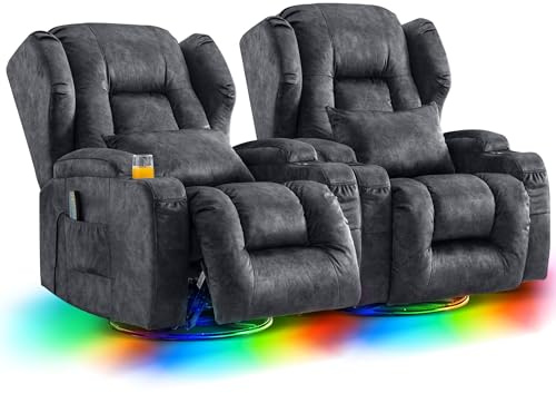 SITURAY 2 Motoren Elektrischer Verstellbar Relaxsessel mit Liegefunktion | Drehbarer Fernsehsessel TV Sessel mit Massage und Wärme, Kinosessel mit USB/LED/TYP C,bis 150 kg, Samtstoff Grau