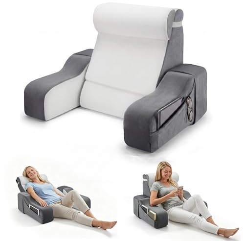 Reading Pillow for Adults, Adjustable Back Support Pillows for Bed Sitting Up, Solid Foam Backrest Cushion with Neck Roll & Arms, Wedge Pillow Sitting in Bed Sofa Floor for Relaxing,Gaming,Watching TV